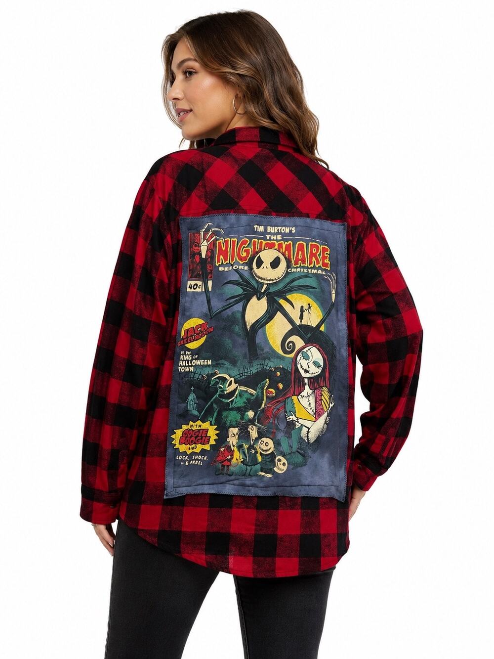 The Nightmare Before Christmas Upcycled Buffalo Plaid Flannel Shirt XXL